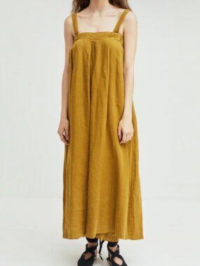 Black Crane Light Golden Yellow Linen Wide leg Jumpsuit NWT – size S